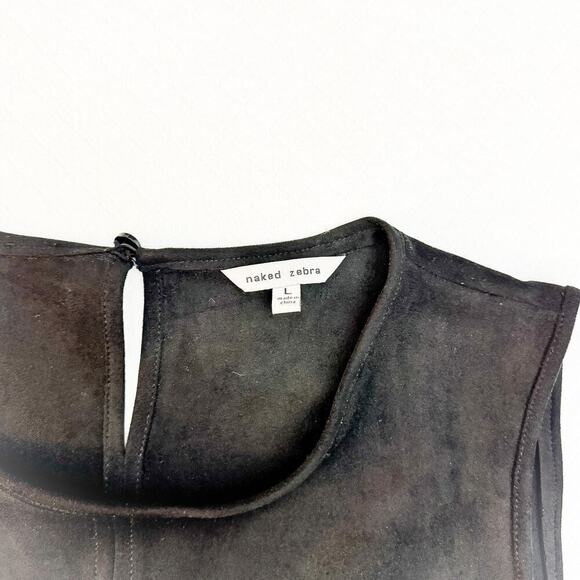 Naked Zebra Faux Suede Black Sleeveless Dress Top Size L - Picture 2 of 6
